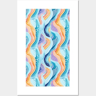 Cool Calming Waters, Abstract Waves - Vibrant Sea Pattern Posters and Art